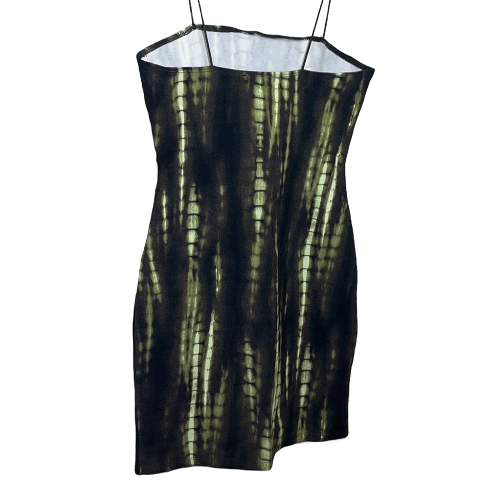 Forever 21 Black & Lime Abstract Bodycon Mini Dress Cord Spaghetti Straps - Picture 3 of 7
